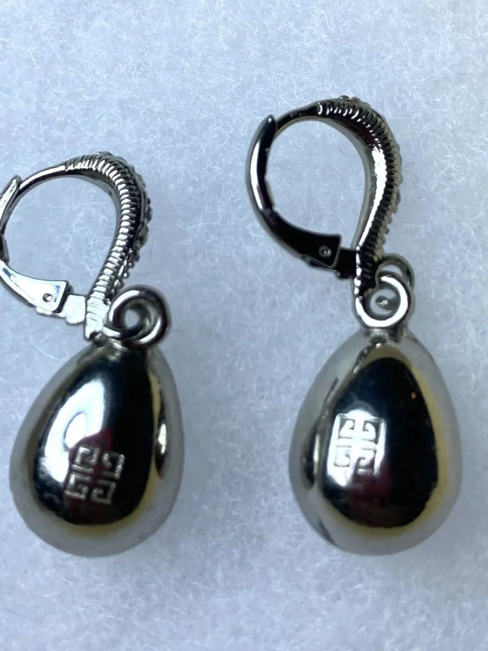 GIVENCHY Crystal Teardrop Dangle Earrings Silver Tone Clear Pave Leverback - Picture 2 of 8